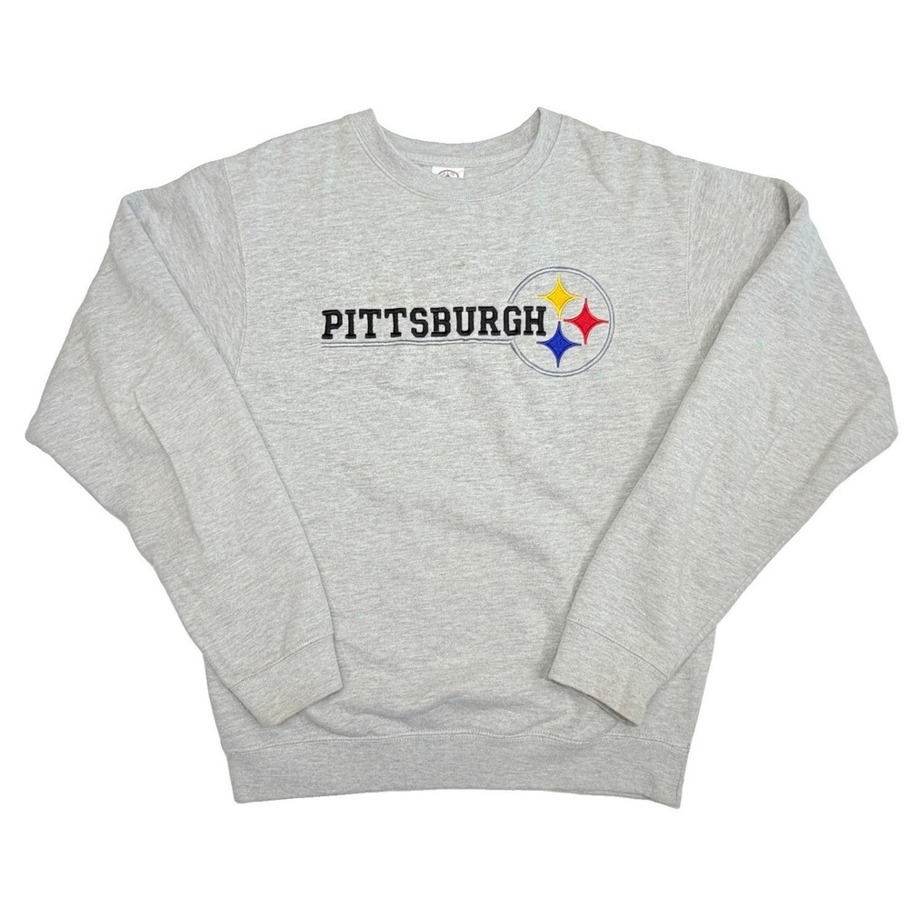 Vintage Pittsburgh Steelers Crewneck Sweatshirt Gray Embroidered NFL Adult S